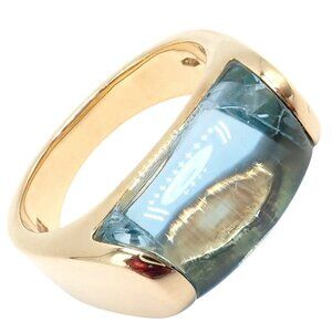 Authentic Bulgari Bvlgari Tronchetto 18k Yellow Gold Blue Topaz Ring sz 5.5